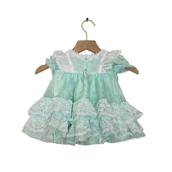 Martha's Miniatures Vintage Size 9-12Mo 80s Fussy Dress Girls Sheer Lace Bell Pa - Picture 5 of 9